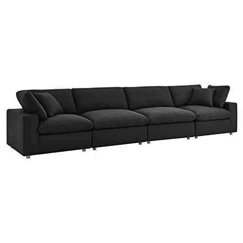 Modway Commix 4-Piece Down Filled Fabric Sectional Sofa Set in Black