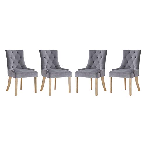 Modway Pose Velvet Polyester Upholstered Tufted Dining Chair with Nailhead Trim, Maroon in Ivory