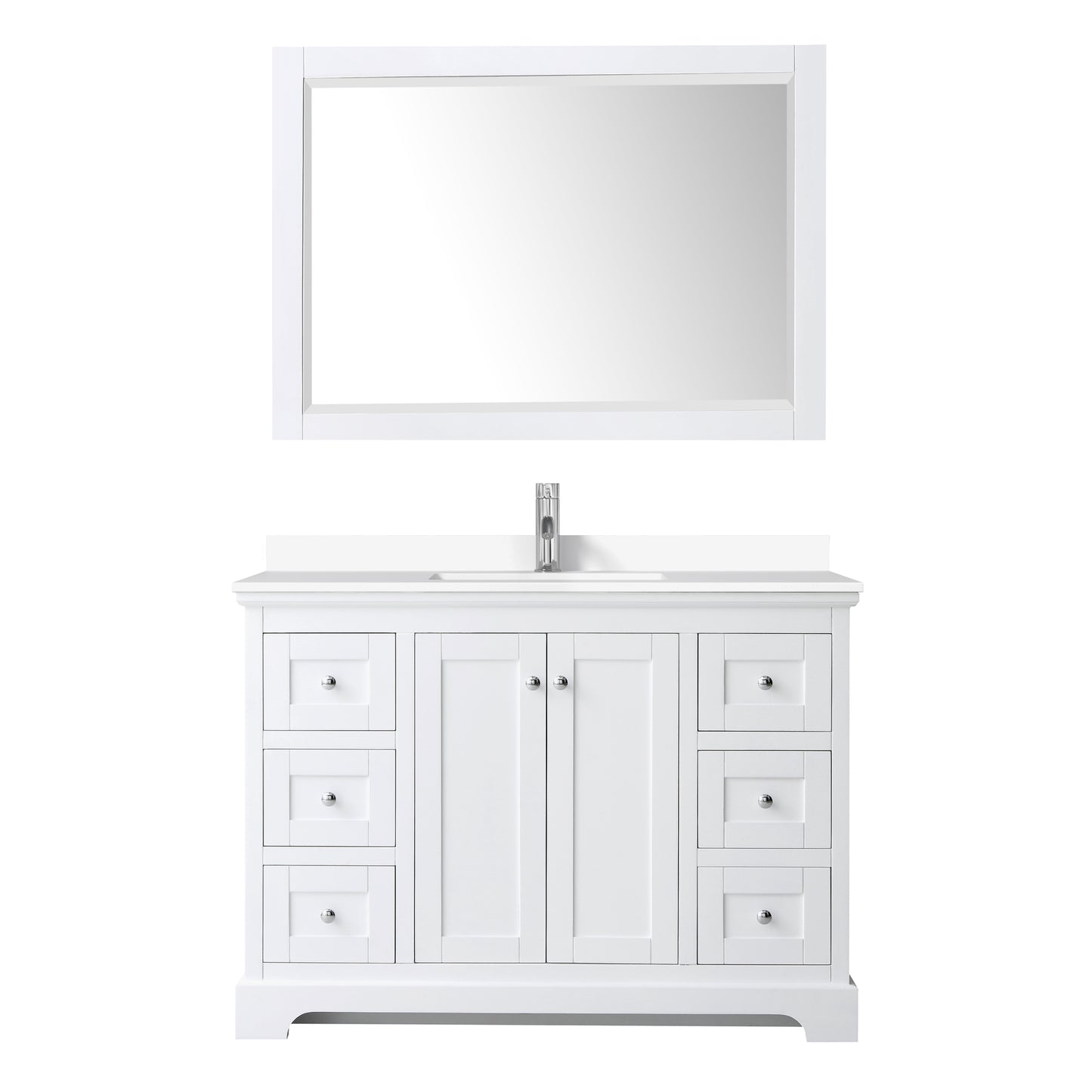 Avery 48 Inch Single Bathroom Vanity in White, White Cultured Marble Countertop, Undermount Square Sink, 46 Inch Mirror