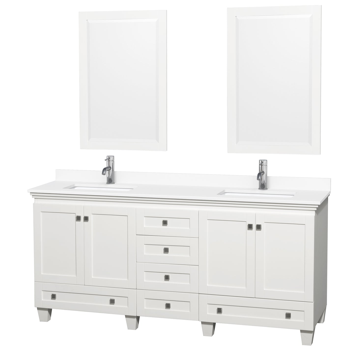 Acclaim 72 Inch Double Bathroom Vanity in White, White Cultured Marble Countertop, Undermount Square Sinks, 24 Inch Mirrors