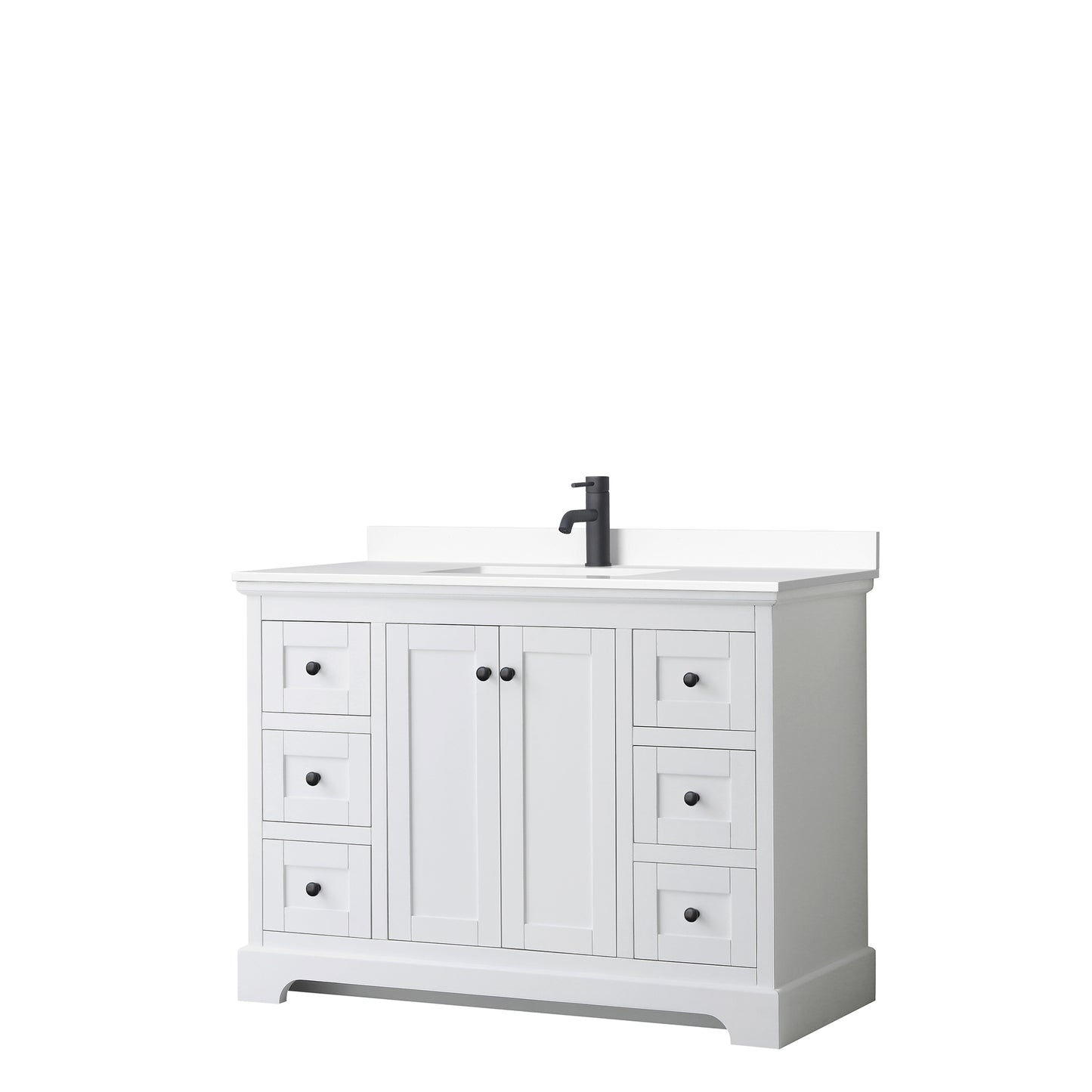 Avery 48 Inch Single Bathroom Vanity in White, White Cultured Marble Countertop, Undermount Square Sink, Matte Black Trim
