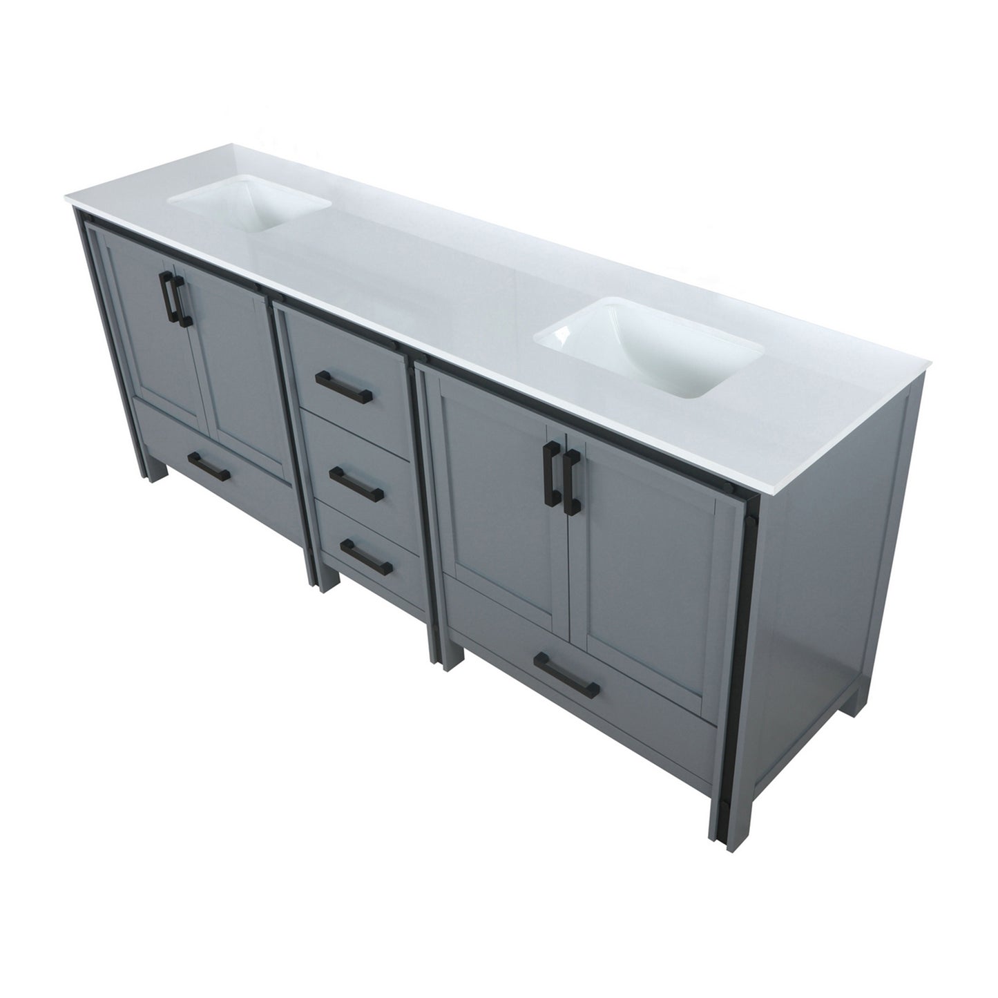 Ziva 84" Dark Grey Double Vanity, Cultured Marble Top, White Square Sink and no Mirror