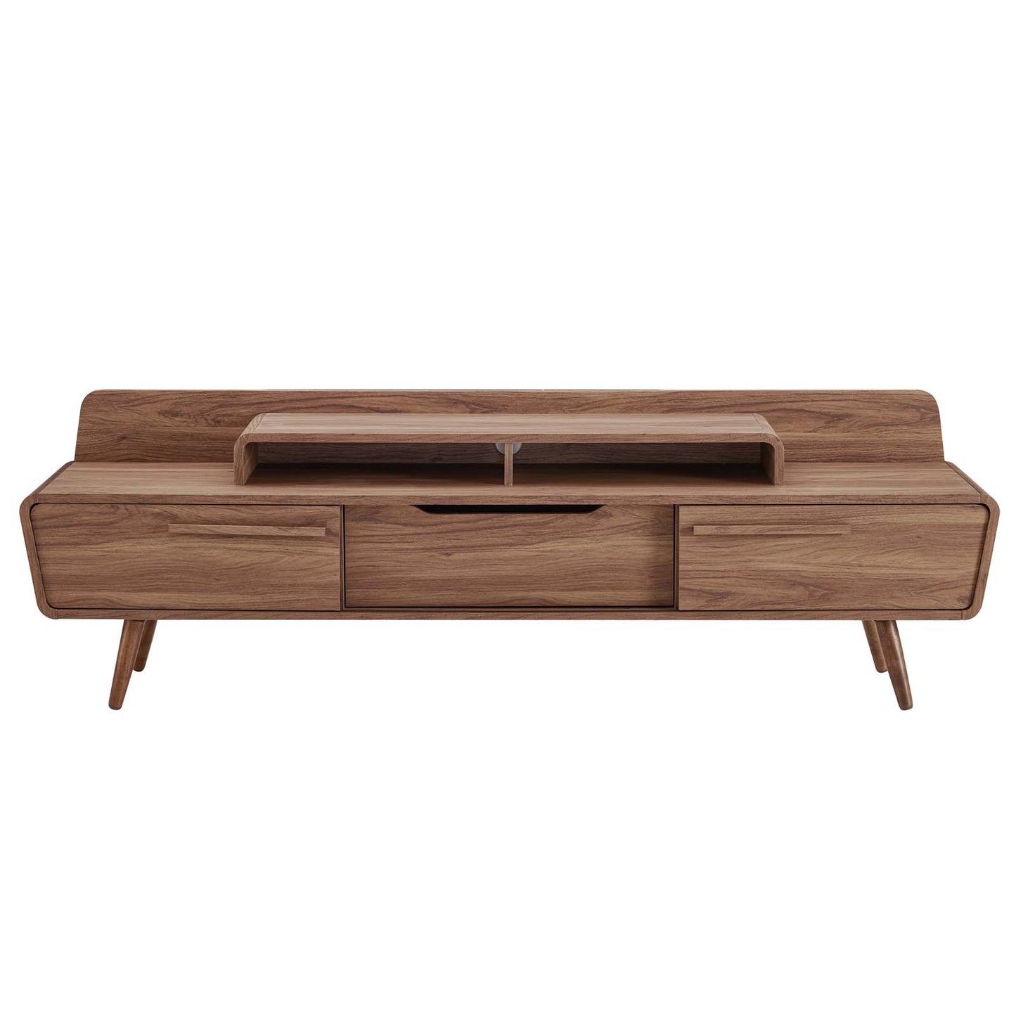 Modway Omnistand 74" Mid-Century Modern Low Profile Media Console Entertainment TV Stand in Walnut