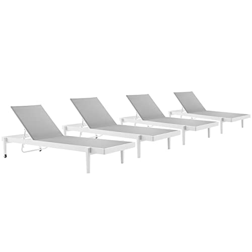 Modway Charleston Set, Four Chaise Lounge Chairs, White Gray