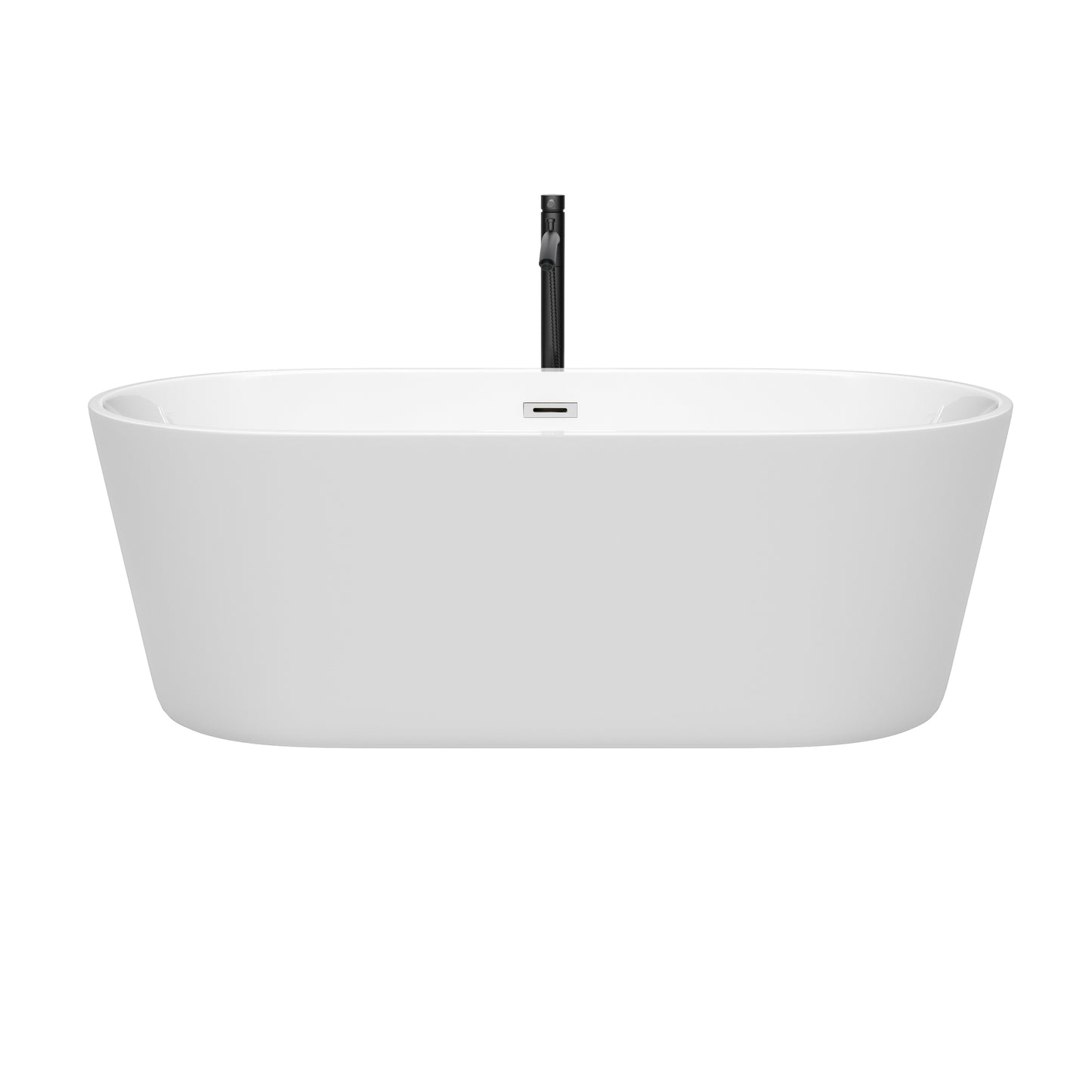 Carissa 67 Inch Freestanding Bathtub in White with Polished Chrome Trim and Floor Mounted Faucet in Matte Black