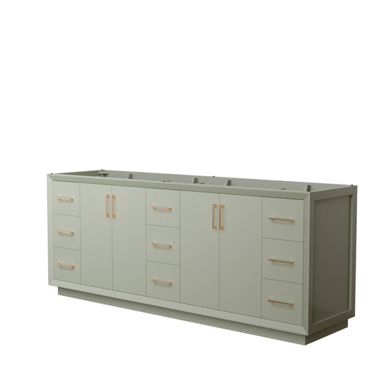 Strada 84 Inch Double Bathroom Vanity in Light Green, No Countertop, No Sink, Satin Bronze Trim