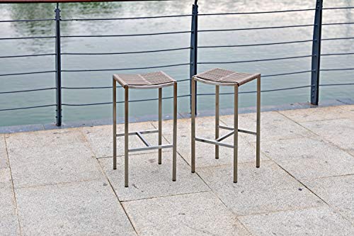 Whiteline Modern Outdoor Living BS1597-NBAC Stone Barstools, Rope Seat and Stain-Steel Legs, Set of 4, Taupe