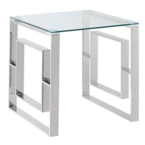 Whi Contemporary Accent, Side, Glass and Chrome TABLE, SILVER