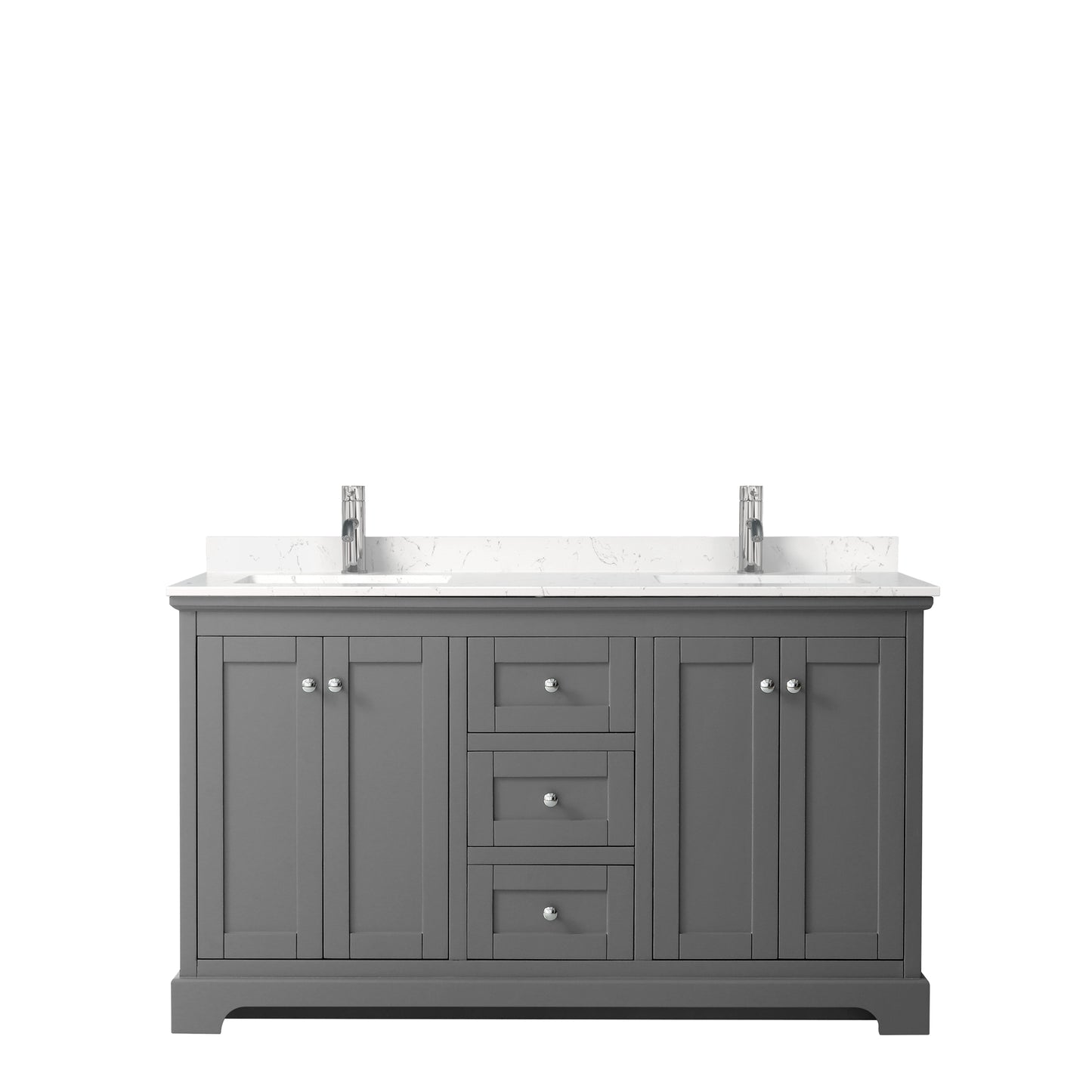 Avery 60 Inch Double Bathroom Vanity in Dark Gray, Carrara Cultured Marble Countertop, Undermount Square Sinks, No Mirror