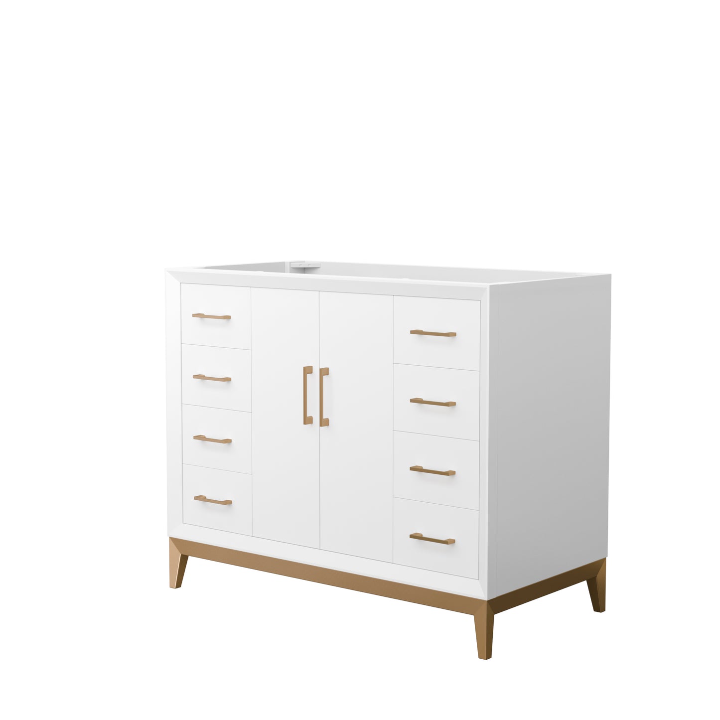 Amici 42 Inch Single Bathroom Vanity in White, No Countertop, No Sink, Satin Bronze Trim