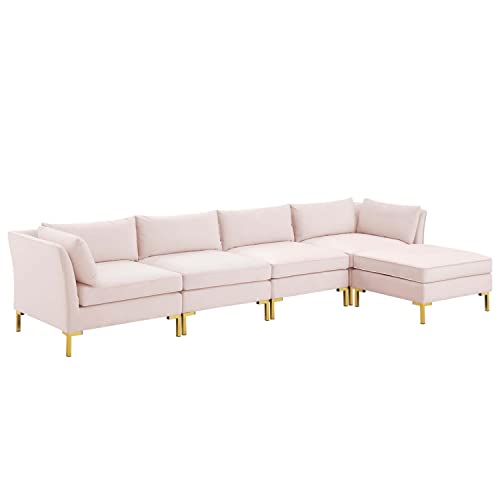 Modway Ardent Performance Velvet Sectional Sofa, 5-Piece Set, Pink