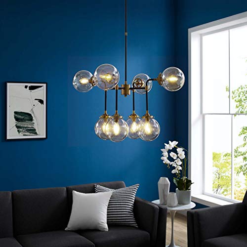 Modway Ambition Industrial Modern Black Metal and Glass 8-Light Pendant Chandelier