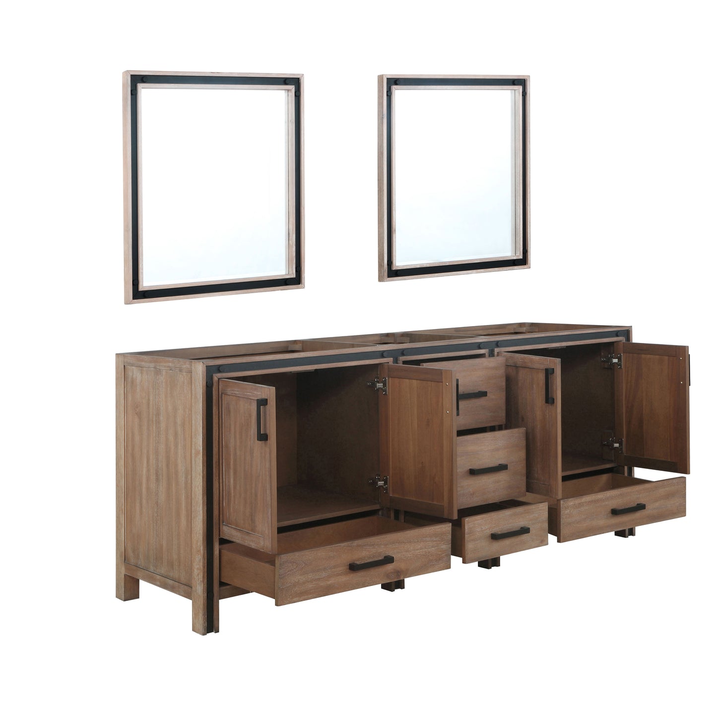 Ziva 80" Rustic Barnwood Double Vanity, no Top and 30" Mirrors