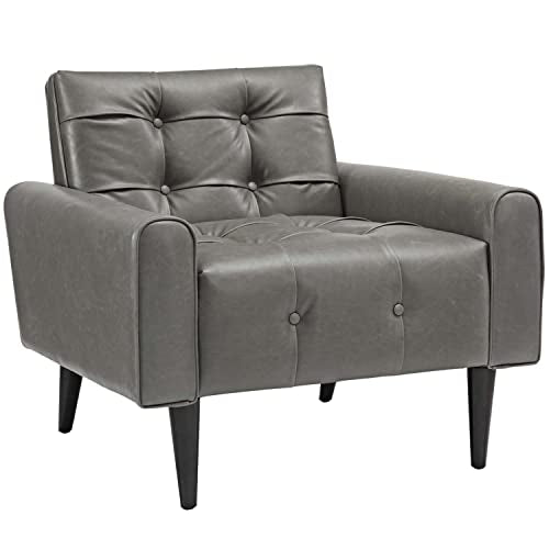 Modway Delve Luxury Button Tufted Upholstered Faux Leather Armchair Gray