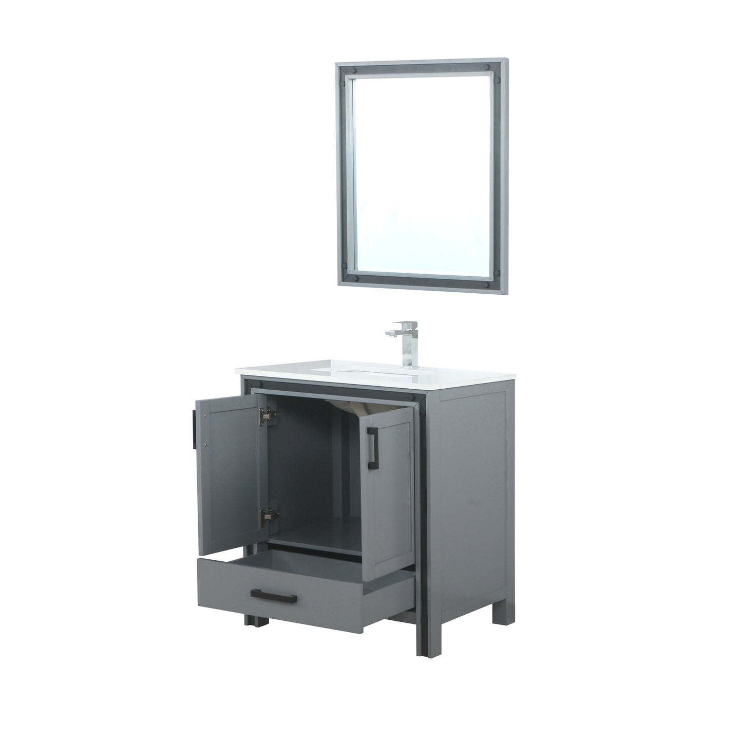 Ziva 30" Dark Grey Single Vanity, Cultured Marble Top, White Square Sink and 28" Mirror w/ Faucet