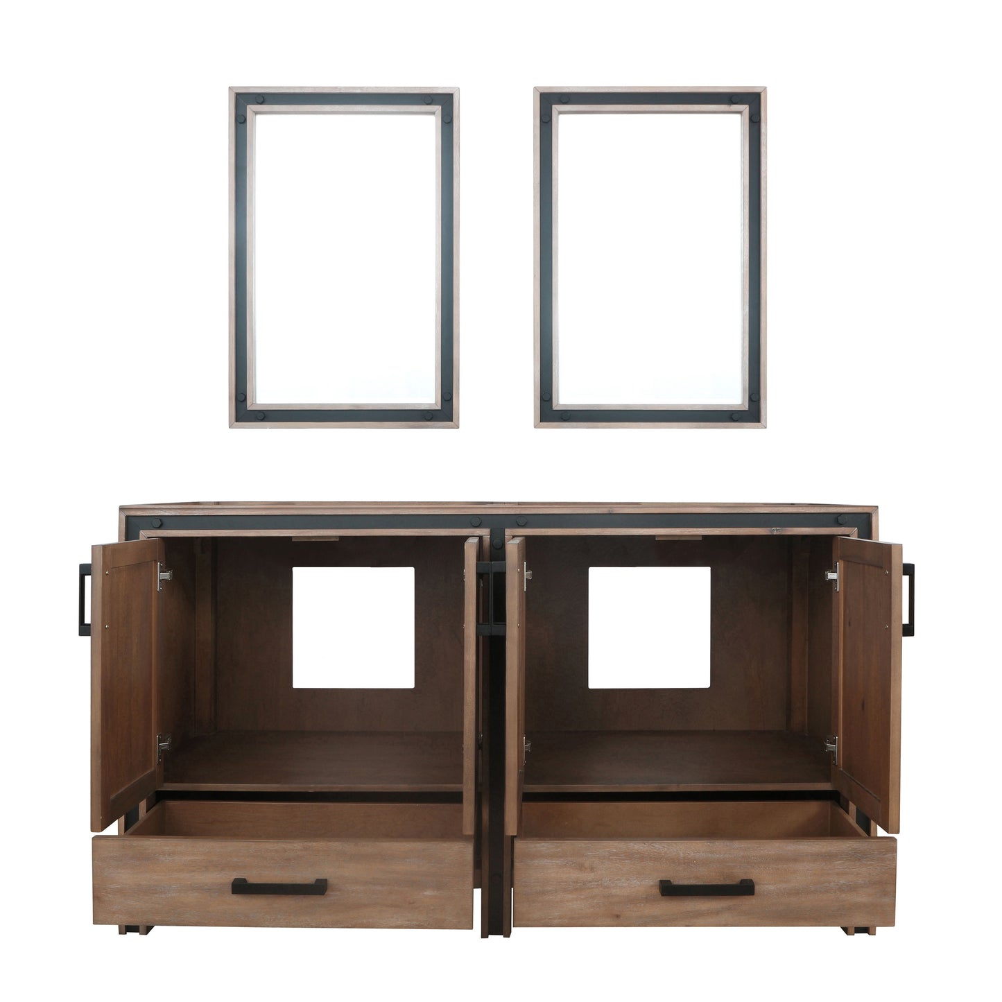 Ziva 60" Rustic Barnwood Double Vanity, no Top and 22" Mirrors