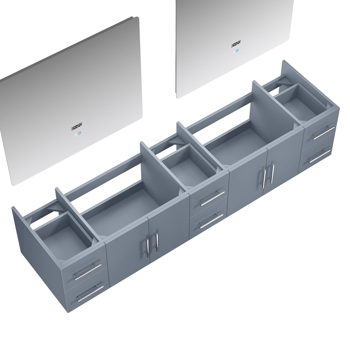 Geneva 84" Dark Grey Double Vanity, no Top and 36" LED Mirrors