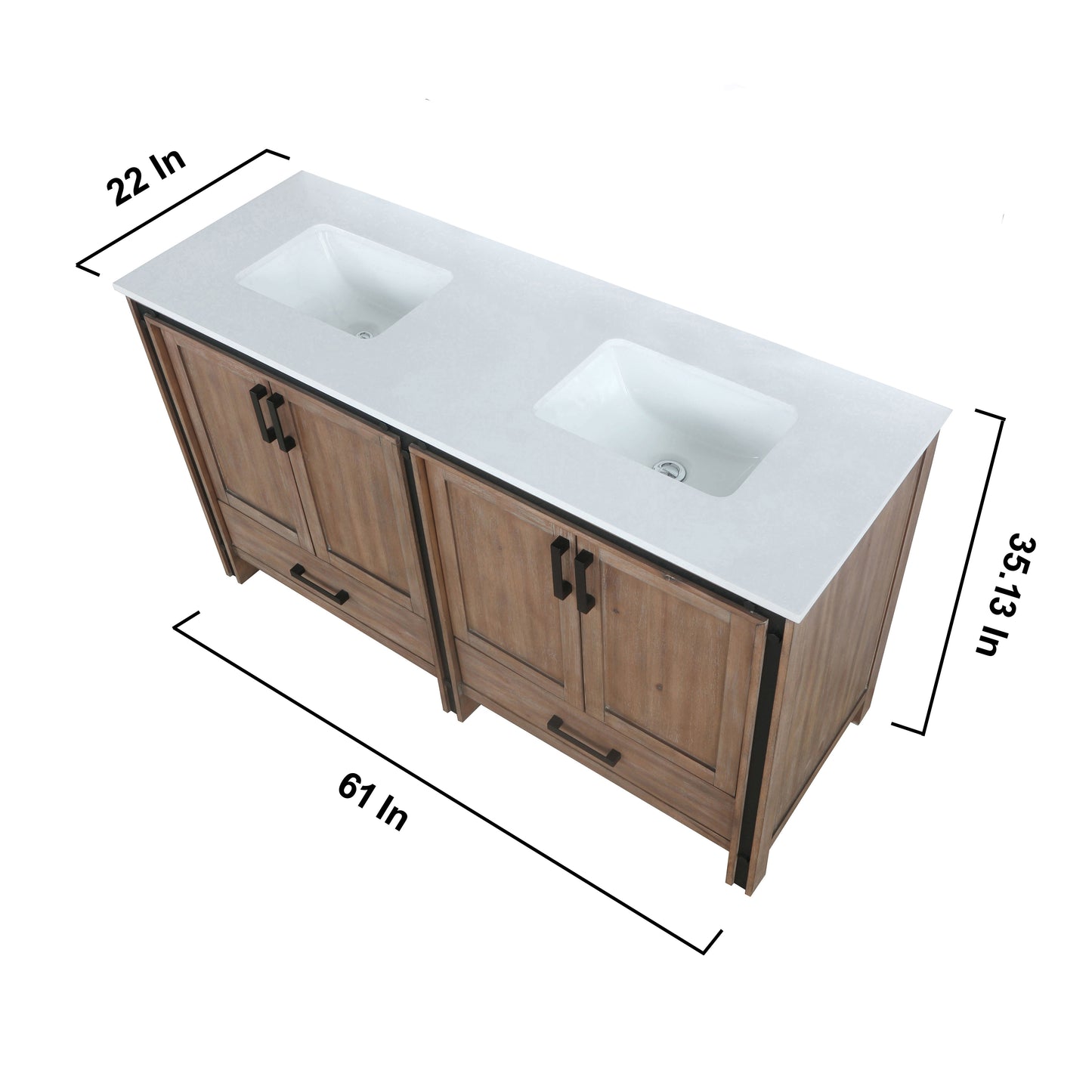 Ziva 60" Rustic Barnwood Double Vanity, Cultured Marble Top, White Square Sink and 22" Mirrors