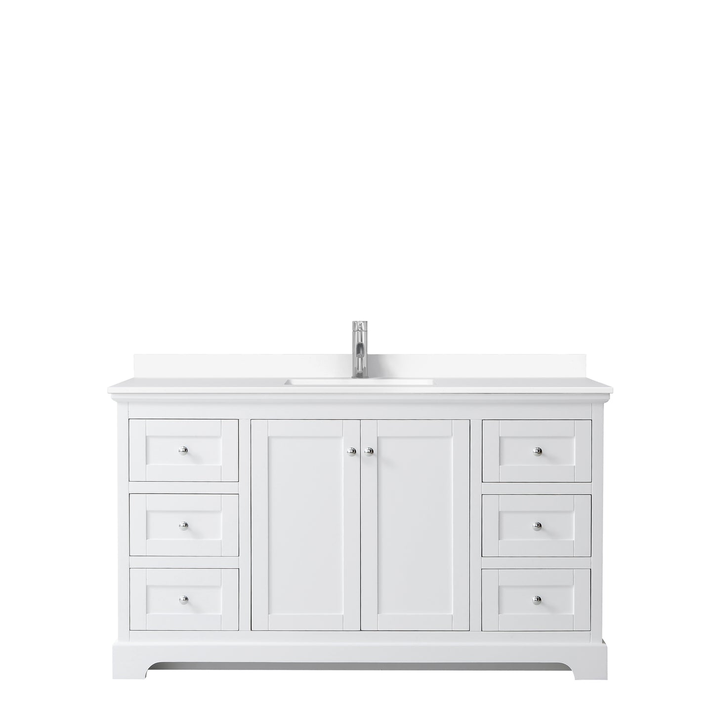 Avery 60 Inch Single Bathroom Vanity in White, White Cultured Marble Countertop, Undermount Square Sink, No Mirror