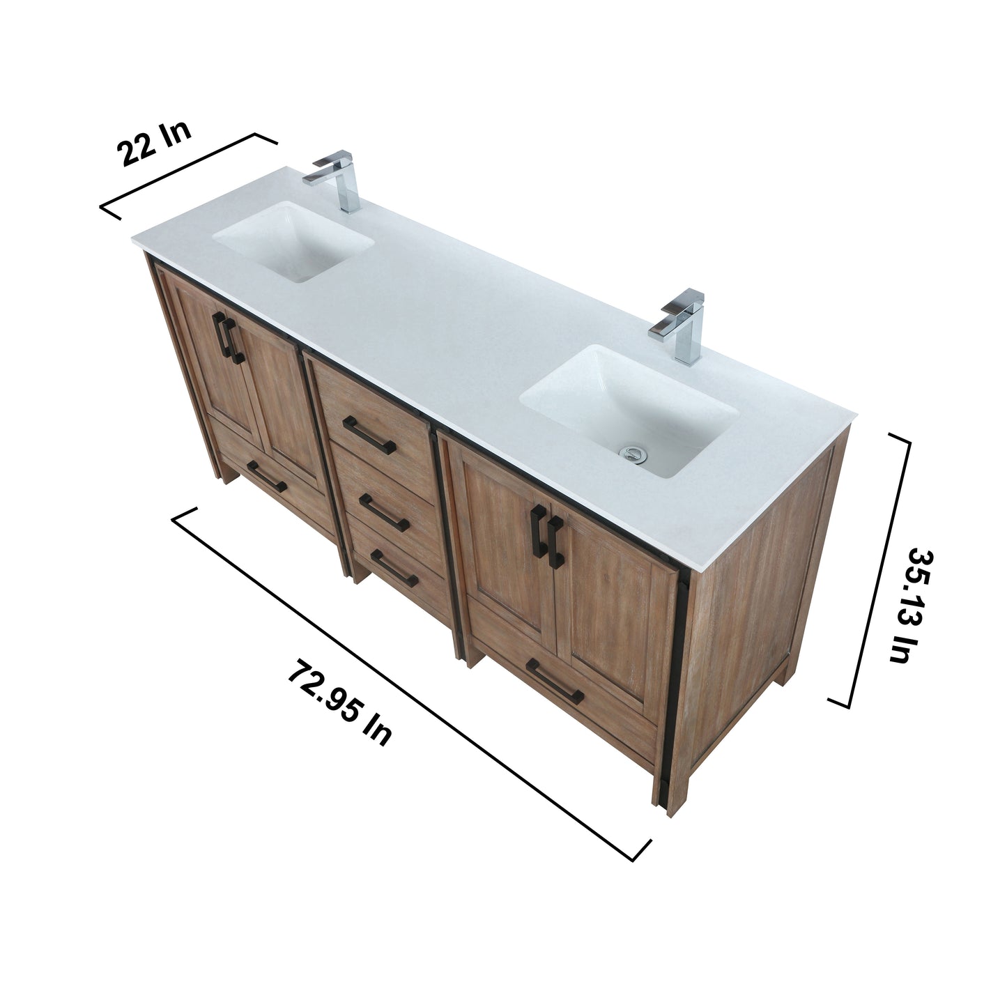 Ziva 72" Rustic Barnwood Double Vanity, Cultured Marble Top, White Square Sink and 30" Mirrors w/ Faucet