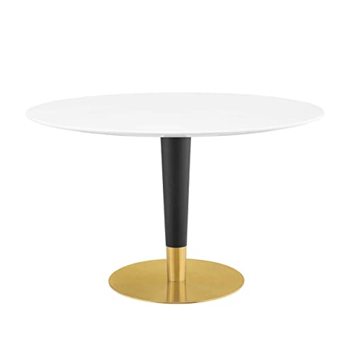 Modway Zinque Round Modern 47" Dining Table in Gold White, 47 Inch