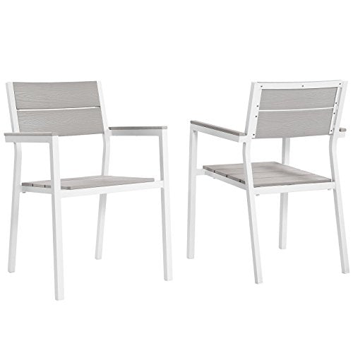 Modway Maine Dining Outdoor Patio Armchair in White Light Gray