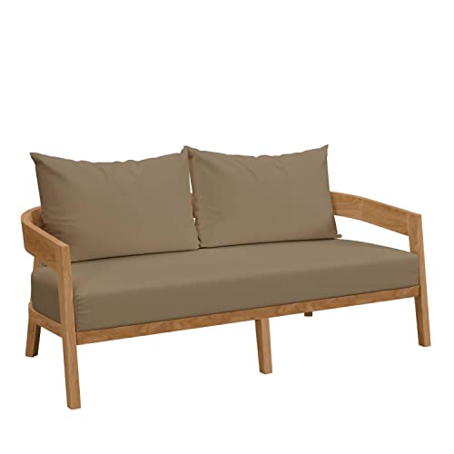 Modway Brisbane Modern Teak Wood/Fabric Patio Loveseat in Light Brown/Natural