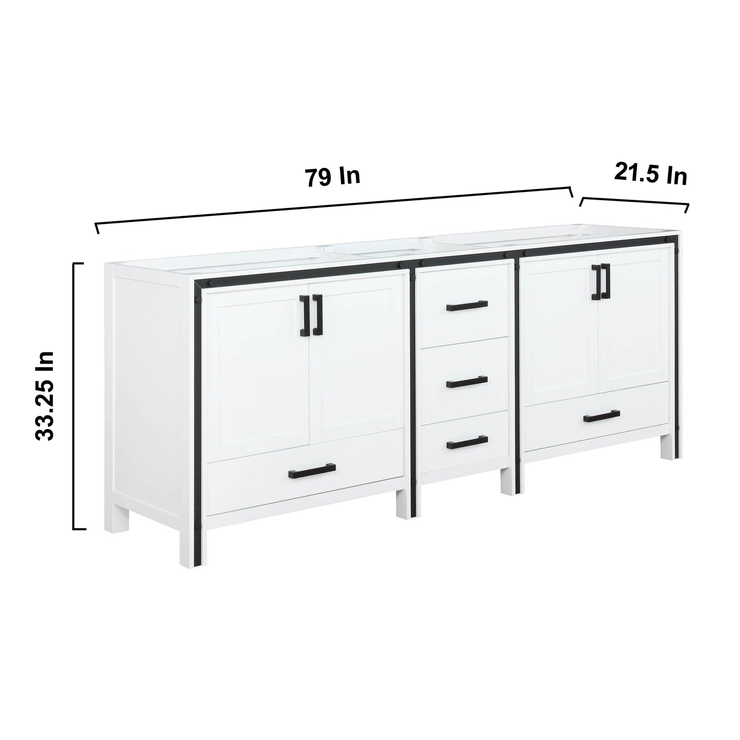 Ziva 80" White Vanity Cabinet Only