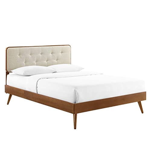 Modway Bridgette Wood Queen Platform Bed in Walnut Beige with Splayed Legs