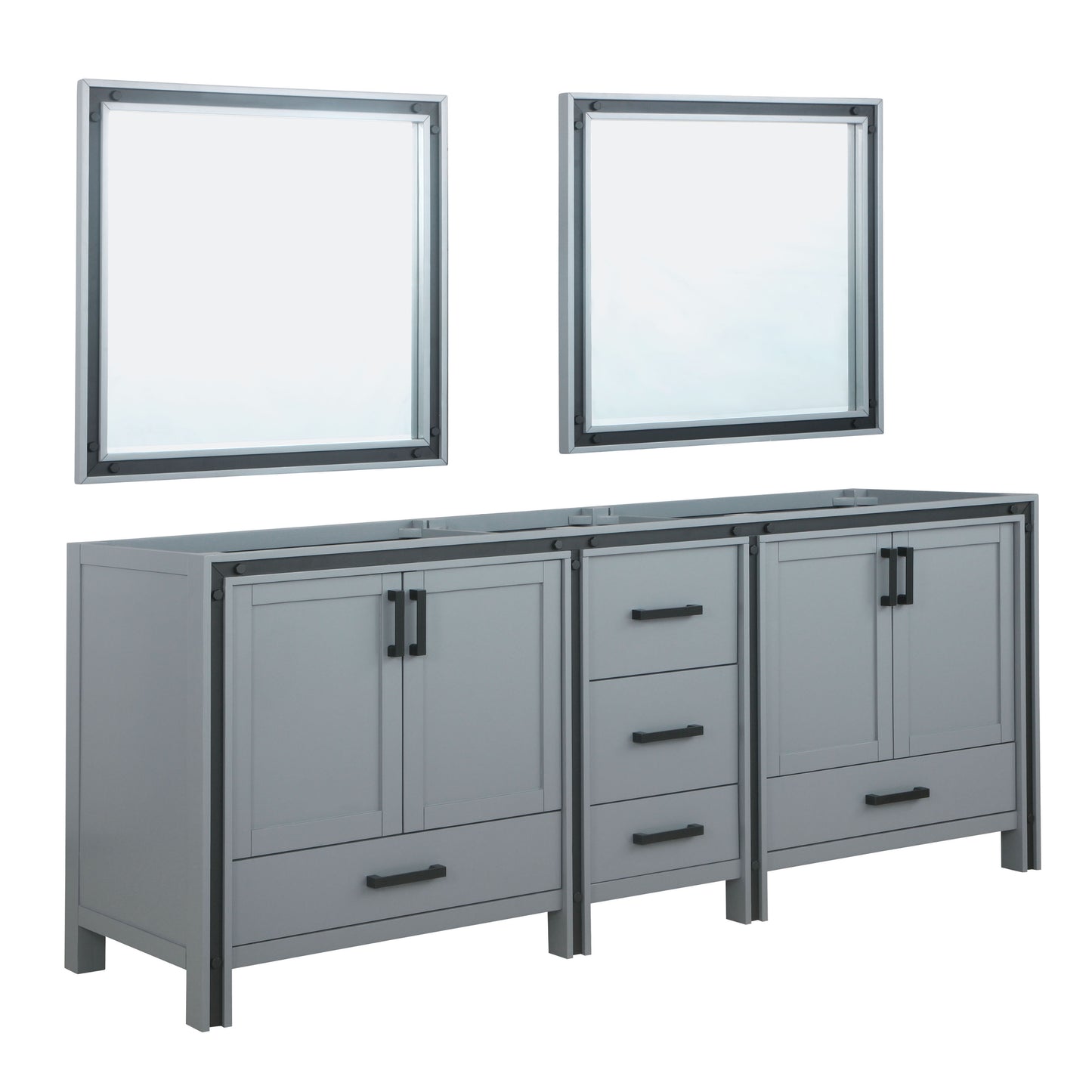 Ziva 84" Dark Grey Double Vanity, no Top and 34" Mirrors