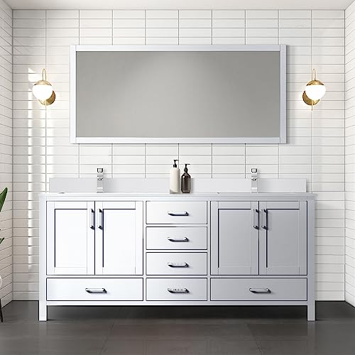 Lexora Jacques Bath Vanity, Cultured Marble Top, Faucet Set, and 28 in. Mirror