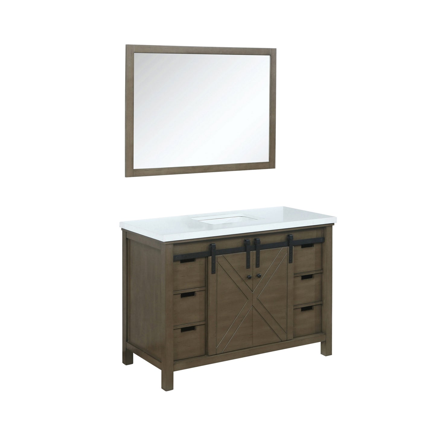 Marsyas 48" Rustic Brown Single Vanity, White Quartz Top, White Square Sink and 44" Mirror
