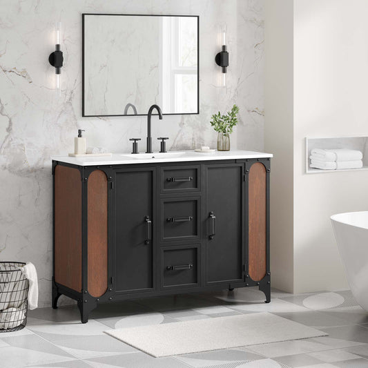 Modway Steamforge 48" Single Sink Bathroom Vanity in White Black