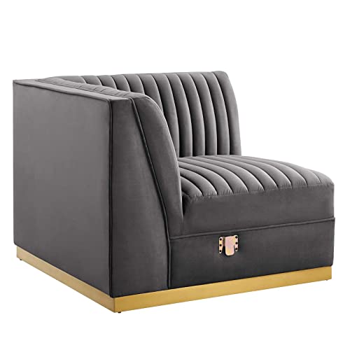 Modway Sanguine Velvet and Stainless Steel Left Corner Chair in Gray