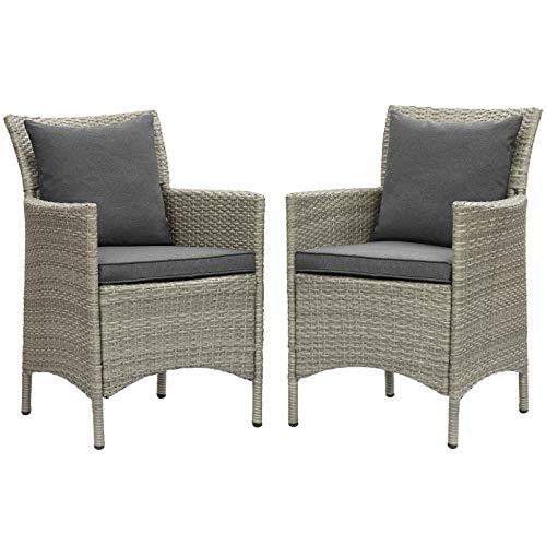 Modway EEI-4027-LGR-CHA Conduit Outdoor Patio Wicker Rattan Dining Armchair Set of 2, Light Gray Charcoal