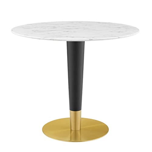 Modway Zinque Artificial Marble Dining Table, 36 Inch, Gold White