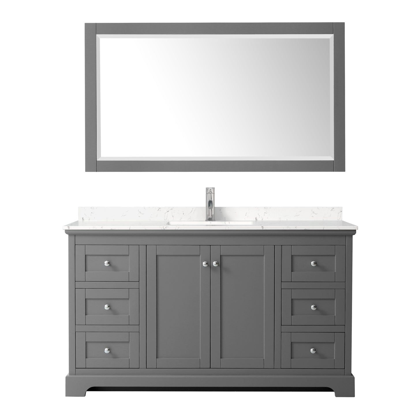 Avery 60 Inch Single Bathroom Vanity in Dark Gray, Carrara Cultured Marble Countertop, Undermount Square Sink, 58 Inch Mirror