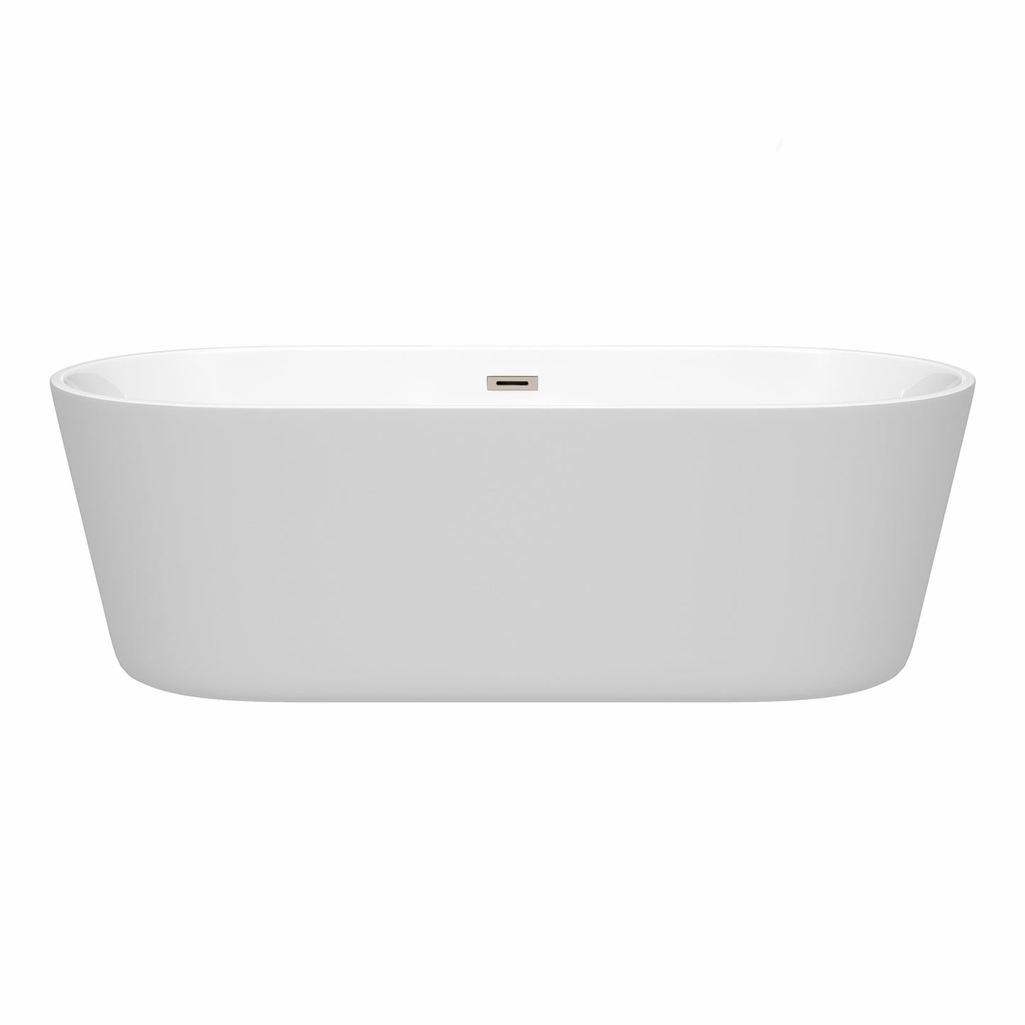 Carissa 71 Inch Freestanding Bathtub in White with Brushed Nickel Drain and Overflow Trim