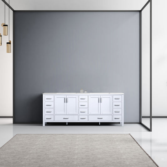 Jacques 84" White Double Vanity, White Carrara Marble Top, White Square Sinks and no Mirror