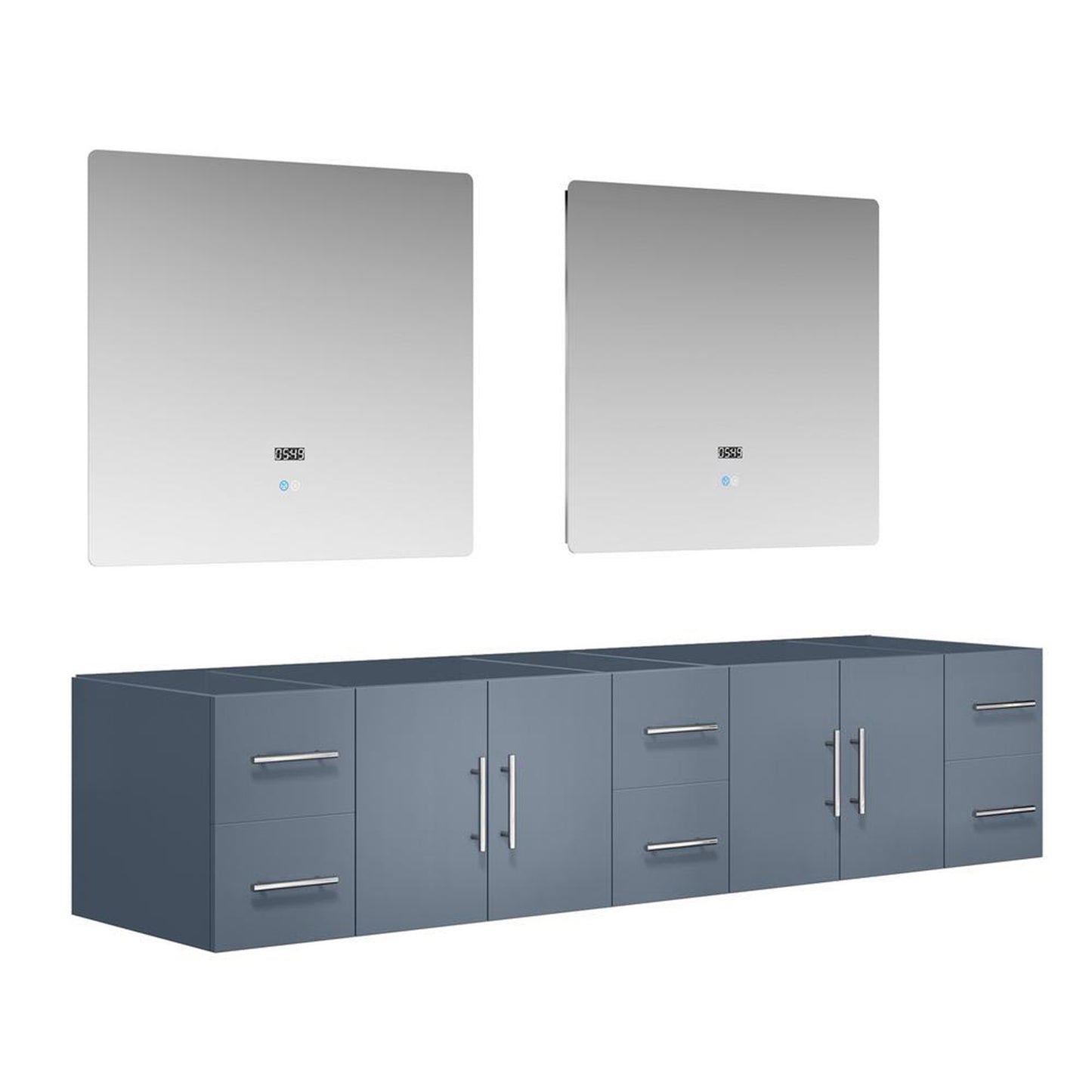 Geneva 84" Dark Grey Double Vanity, no Top and 36" LED Mirrors