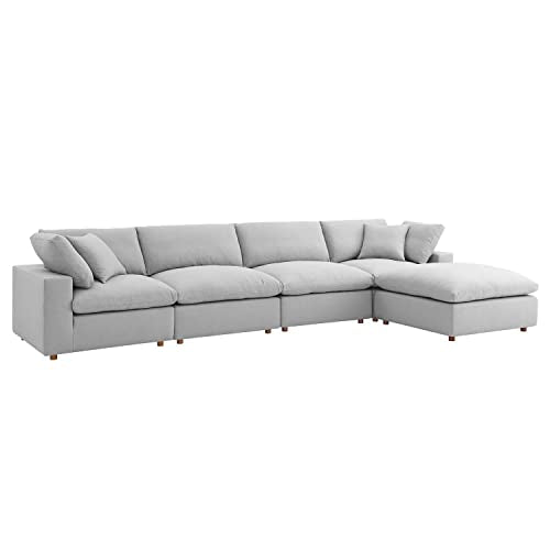 Modway Commix 5-Piece Fabric Down Filled Sectional Sofa Set in Light Gray