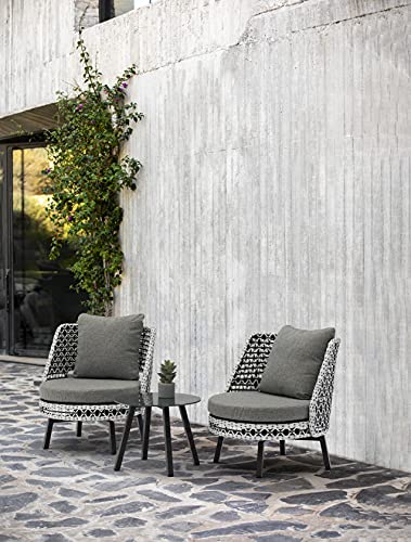 Whiteline Modern Outdoor Living COL1729-GRY, 1 Grey Koala 3-Piece Outdoor Collection, 2 Swivel Chairs Black, White & Grey Wicker, Cushions, 8mm Tempered Glass Side Table