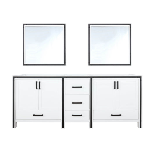 Ziva 80" White Double Vanity, no Top and 30" Mirrors