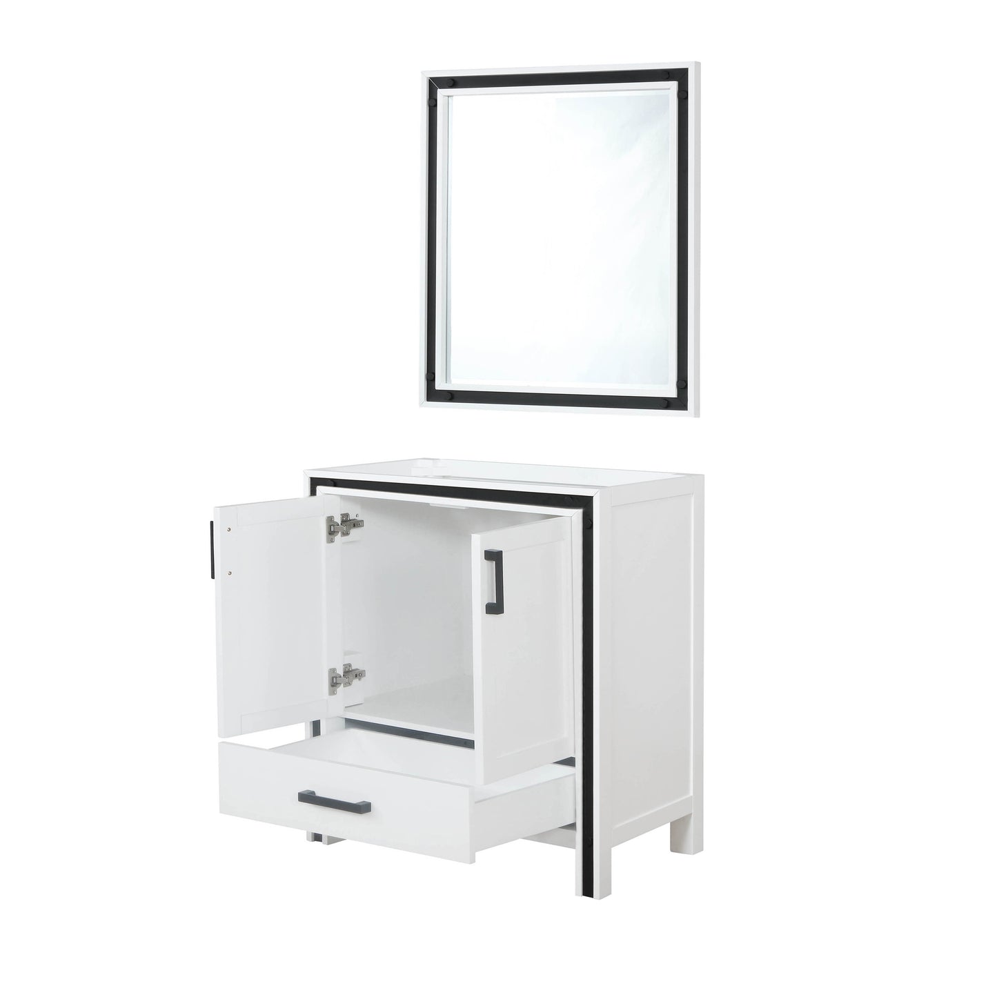 Ziva 30" White Single Vanity, no Top and 28" Mirror