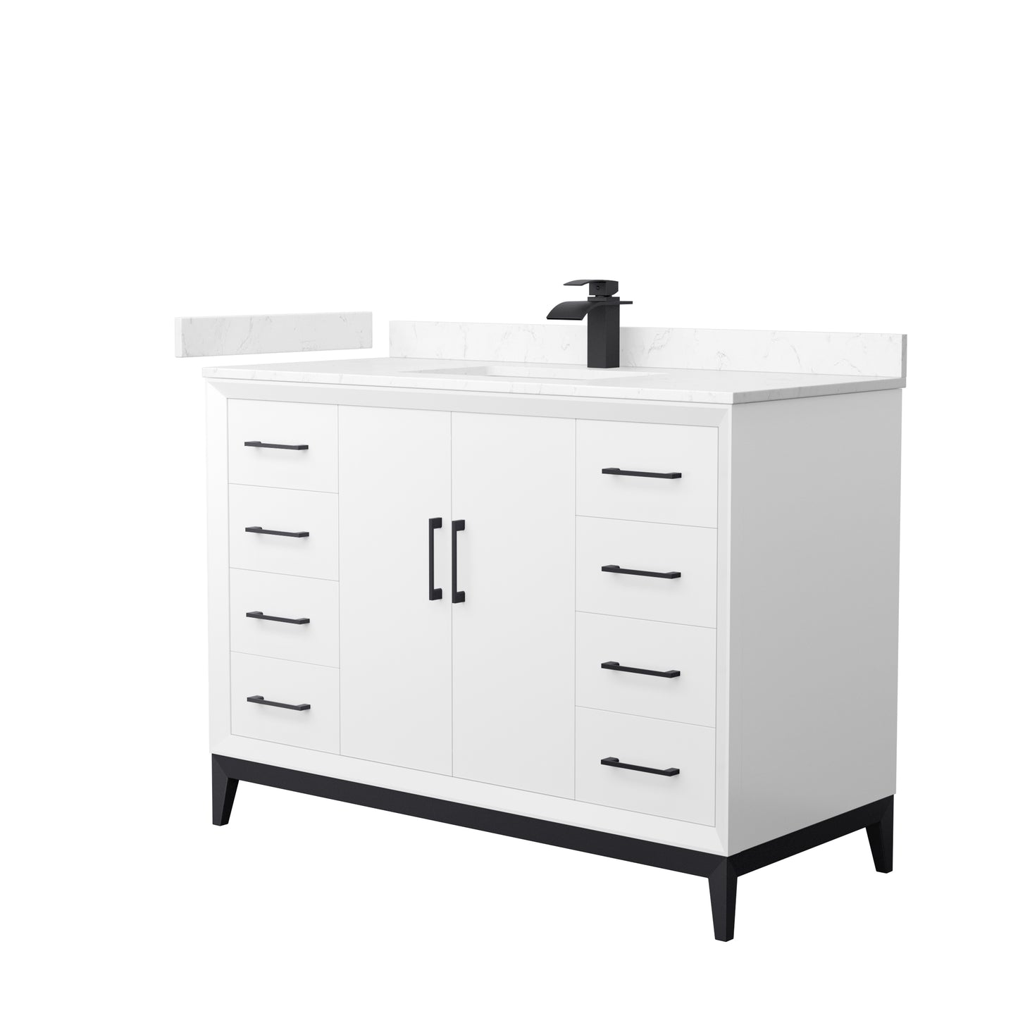 Amici 48 Inch Single Bathroom Vanity in White, Carrara Cultured Marble Countertop, Undermount Square Sink, Matte Black Trim
