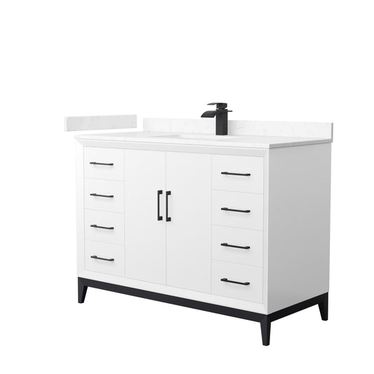 Amici 48 Inch Single Bathroom Vanity in White, Carrara Cultured Marble Countertop, Undermount Square Sink, Matte Black Trim