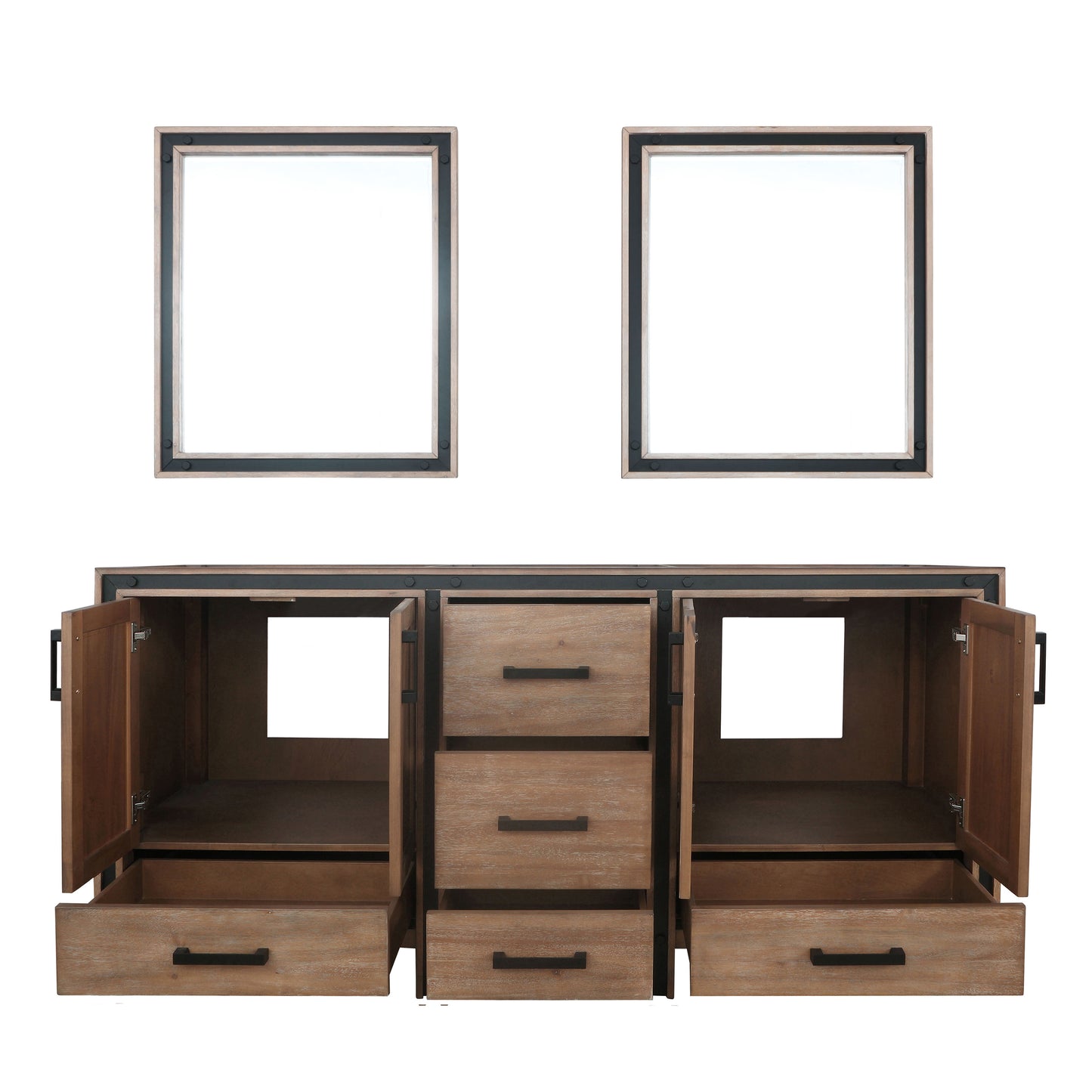 Ziva 72" Rustic Barnwood Double Vanity, no Top and 30" Mirrors