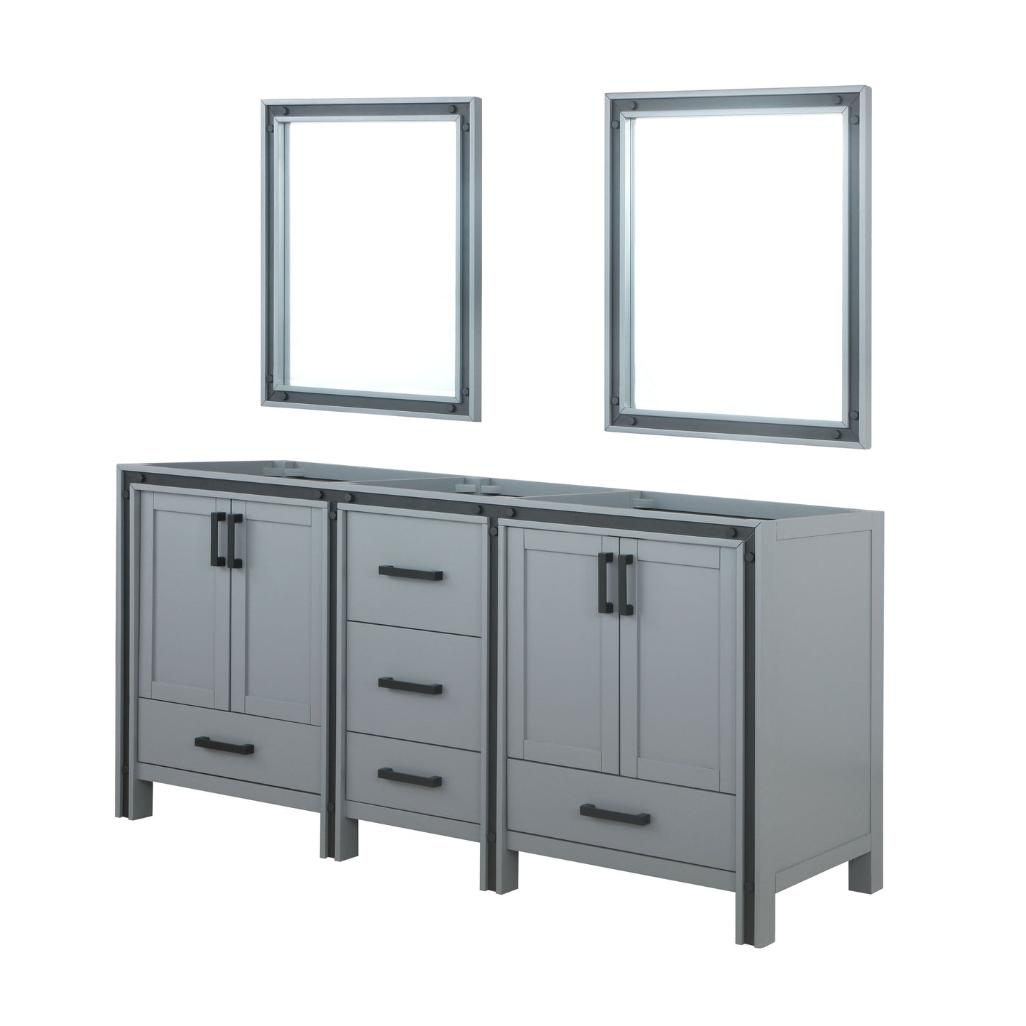 Ziva 72" Dark Grey Double Vanity, no Top and 30" Mirrors