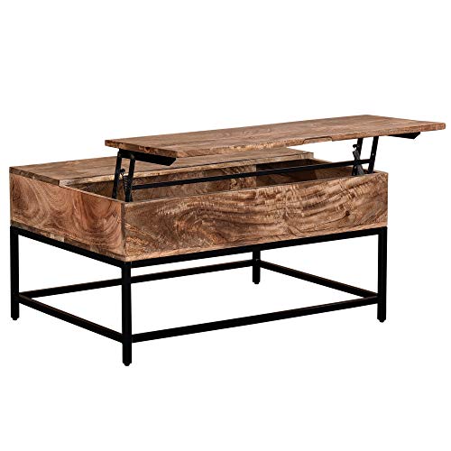 Whi Solid Wood Lift Up top Coffee TABLE, NATURAL BURNT