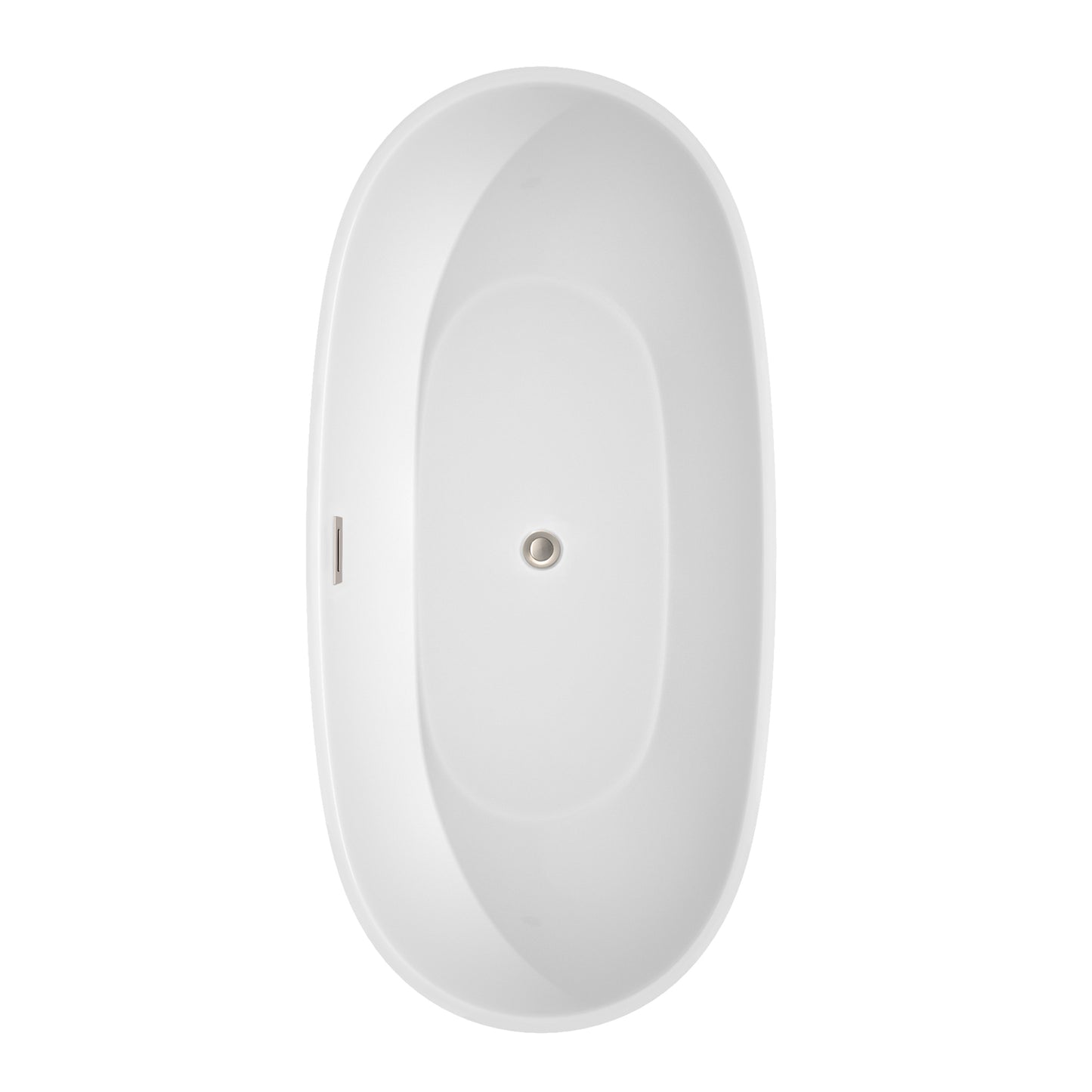 Juno 67 Inch Freestanding Bathtub in White with Floor Mounted Faucet, Drain and Overflow Trim in Brushed Nickel